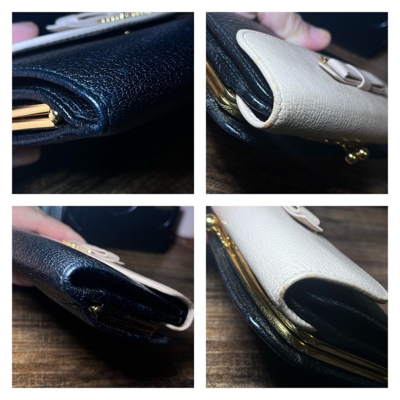 MIU MIU Leather Wallet Kiss-lock bi fold Black nude pink - Picture 13 of 13